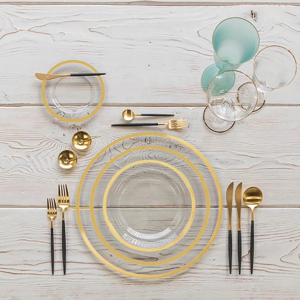 Handmade wholesale cheap black gold rim Glass Charger Plates