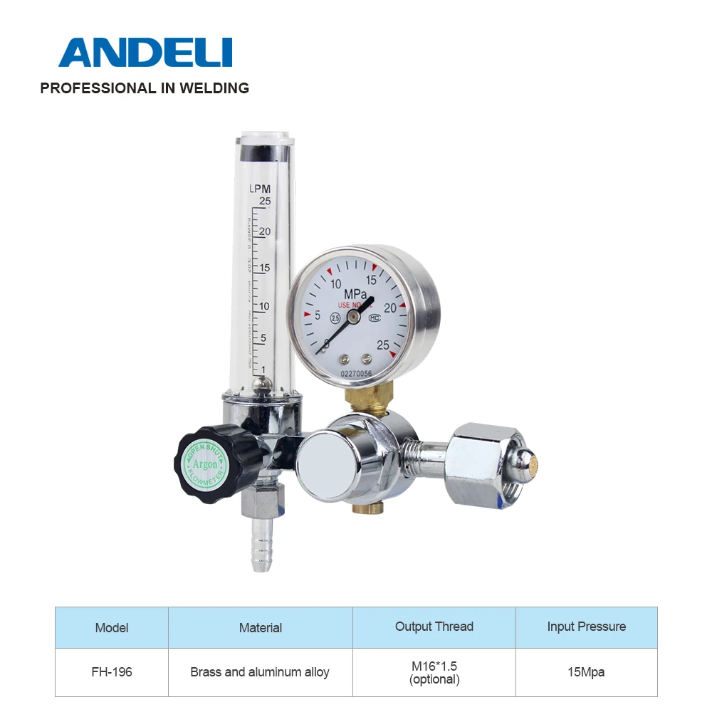 
ANDELI FH-196 Welding Gas Meter Argon Pressure Flow Regulator for TIG Welding machine Argon pressure reducer 