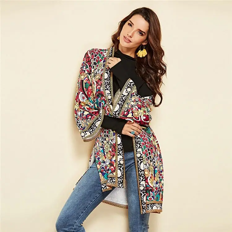 Factory Supplier Summer Fall Casual Floral Print Long Sleeve Open Stitch Knitted Cardigans For Women Picture