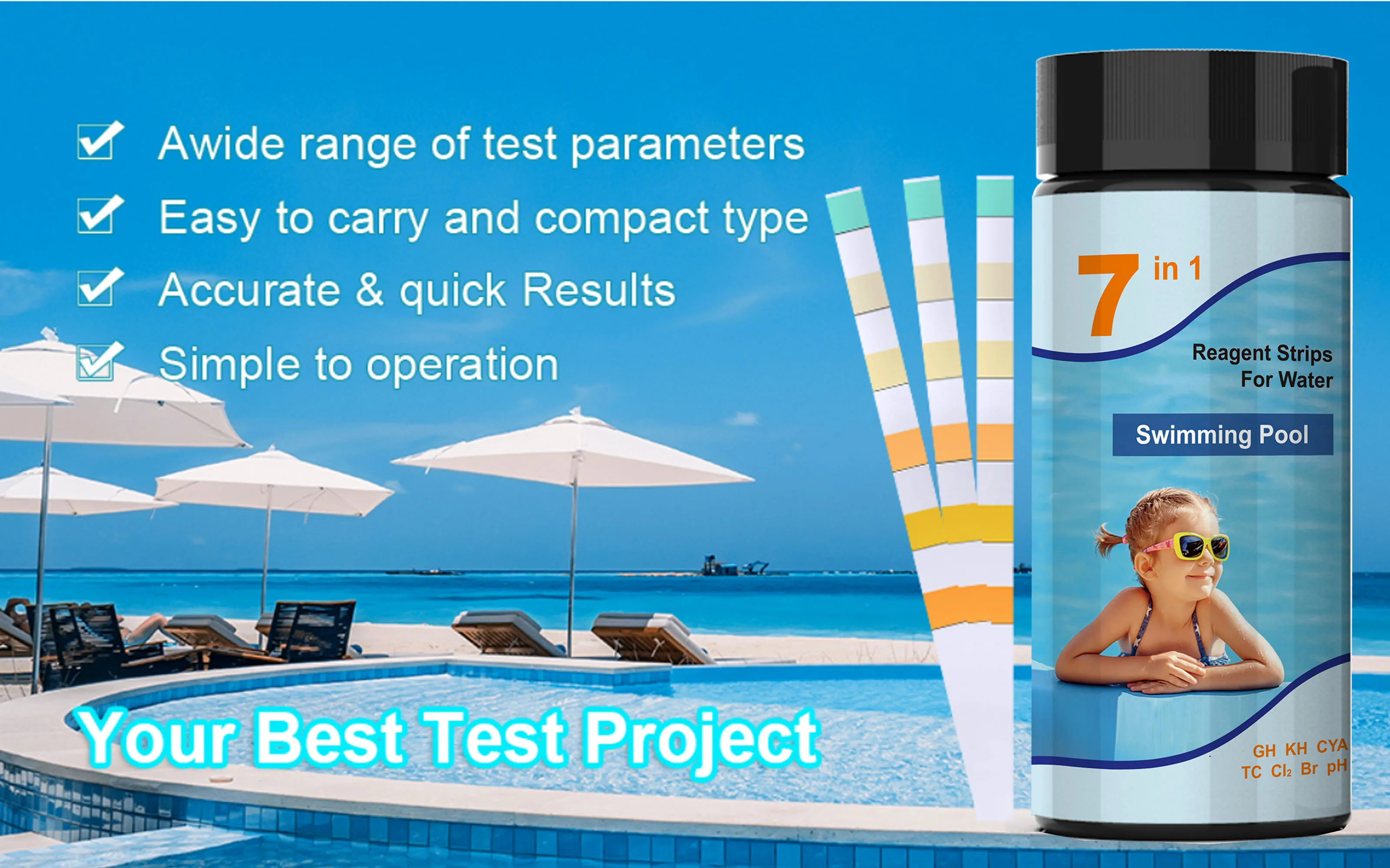 Wholesale Swimming Pool  Water Quality Test Kit  Spa Hot Tub Hardness Test Strips 7 in1