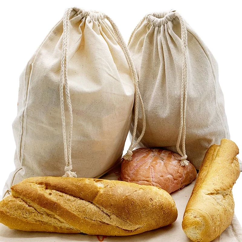 2022 Super September Fashion High Quality Reusable Drawstring Eco Cotton Flax Canvas Linen Bread Bag With Logo