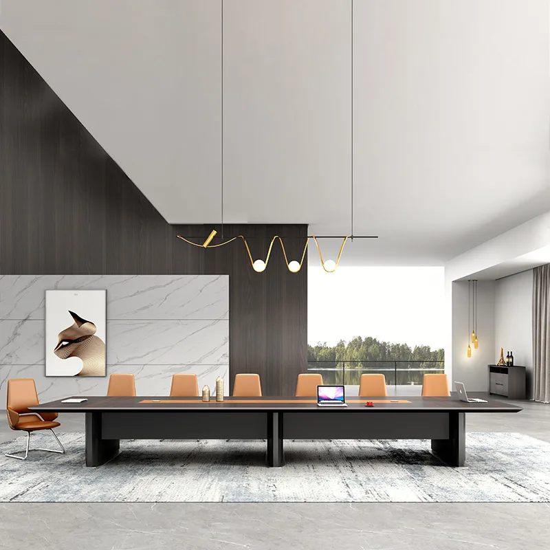 Modern High-End Light Luxury Metal Strip Table Creative Design Conference Room Long Office Furniture Large Office Negotiation