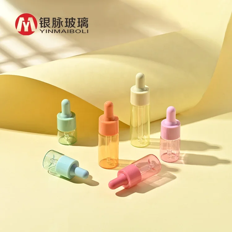 NEW 5ml 10ml 15ml 20ml serum cosmetic packaging transparent flat shoulder empty repair essential oil glass dropper bottle
