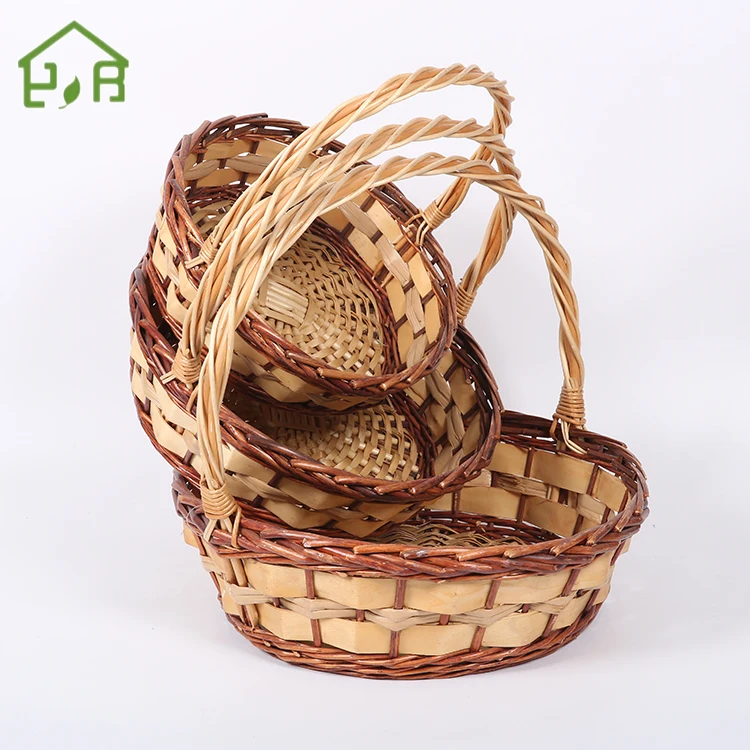 Modern Wicker gift baskets set of two willow flower  with handle