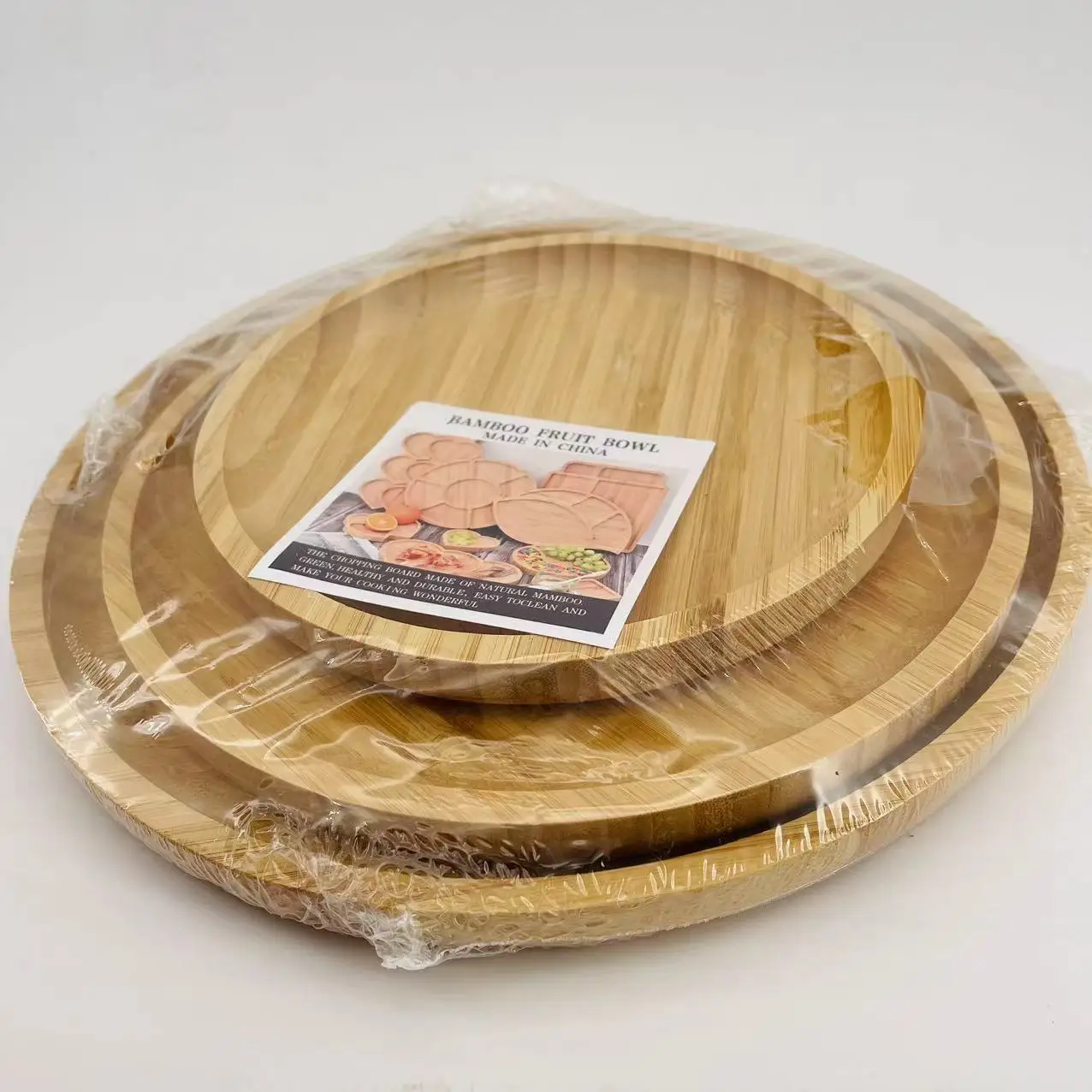 Wholesale New Type Round Bamboo Tray Set Solid Custom Food Fruit Serving Tray Bamboo Plates Wood Plates