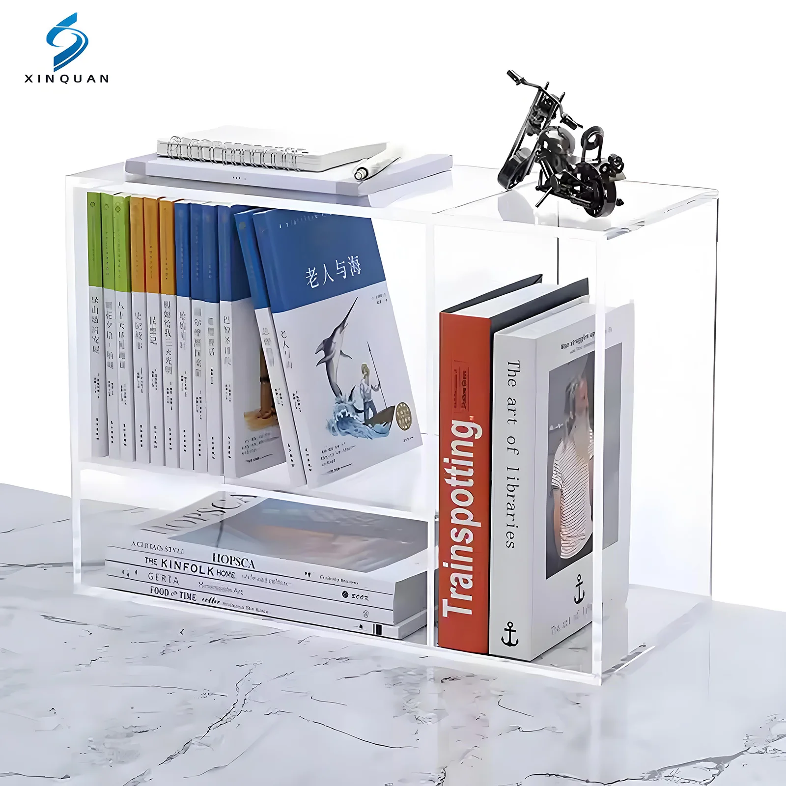 Acrylic 4-Tier Bookshelf, Clear Acrylic Book Storage Rack, Customizable Desktop Organizer for Bulk Orders