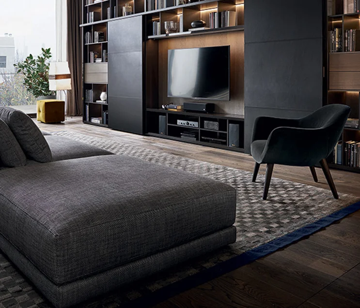 Luxury TV Cabinet Background Wall Bookcase MDF Living Room Storage Cabinet Sink PVC Door Finish Lacquer Acrylic Hinge Faucet