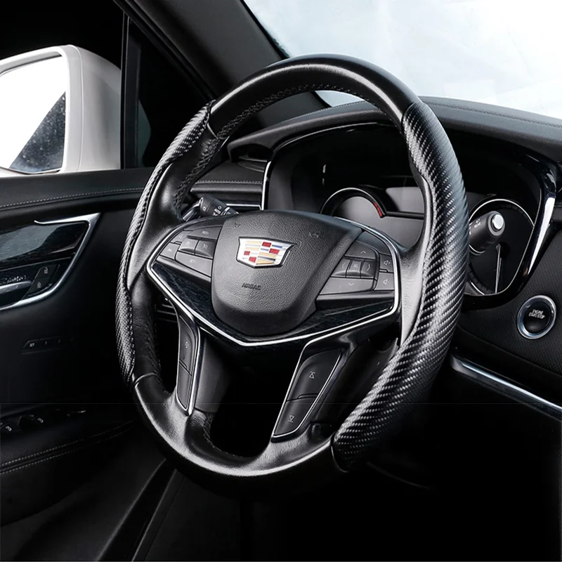 Trendy Sports Four Seasons Universal Leather Carbon Fiber Car Steering Wheel Covers