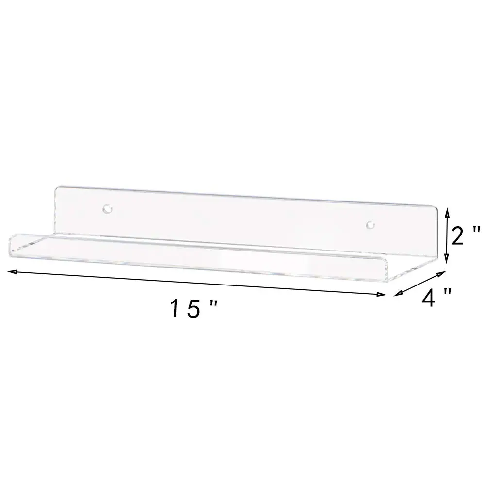 3Pack 15 Inch Clear Acrylic Shelf Invisible Floating Wall Ledge Bookshelf Wall Mounted Kids Book Acrylic Display Shelves