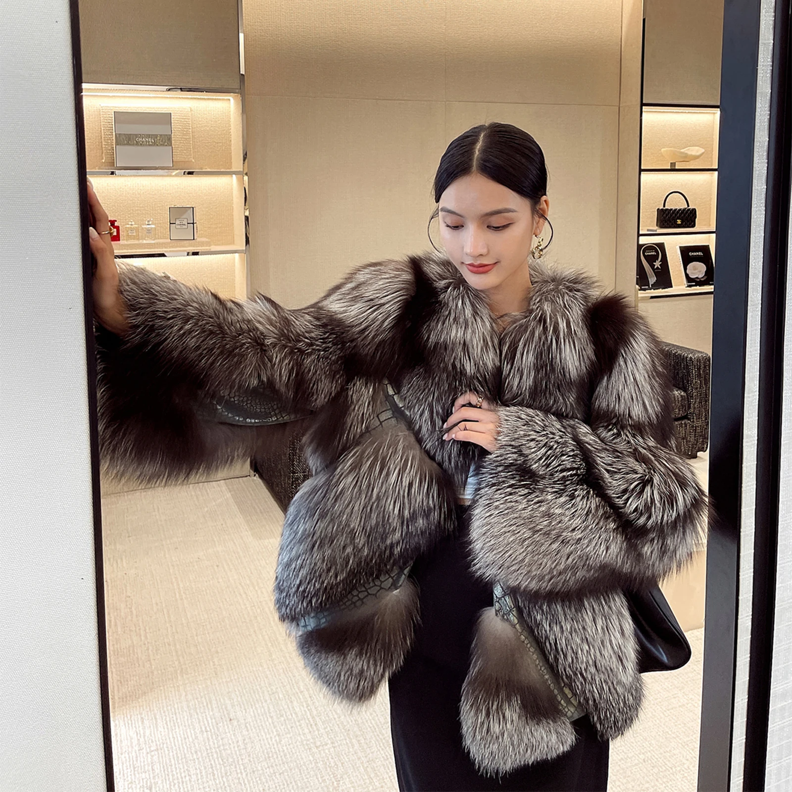 Top Quality Best Price High End Winter Color Silver Fox Fur Jacket Women Short Real Fox Fur Coat