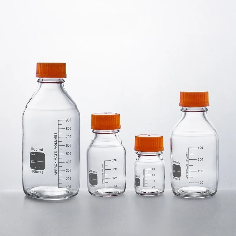 Laboratory Round Bottom GL45 Blue Screw Cap Glass Media Storage Reagent Bottle in Wholesale Price