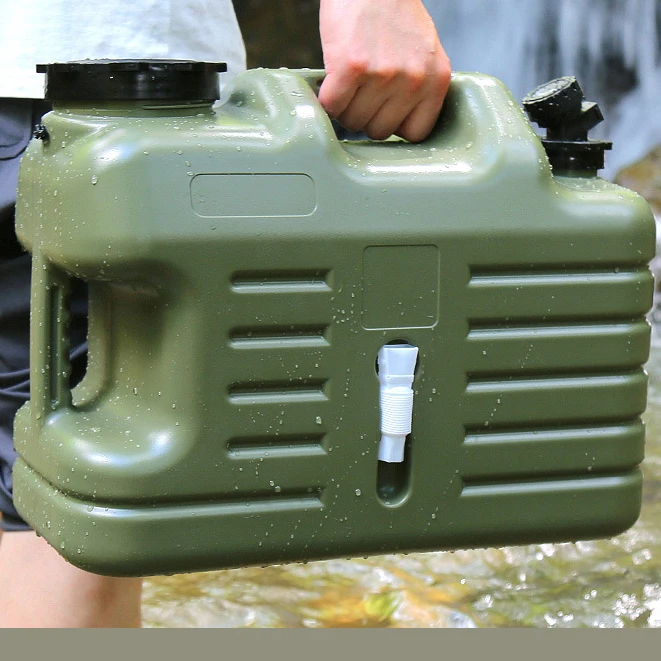 Food Grade Material Green PE Plastic Outdoor Bucket Household Pure Water Storage with Faucet Car Camping Large 12L Water Bucket