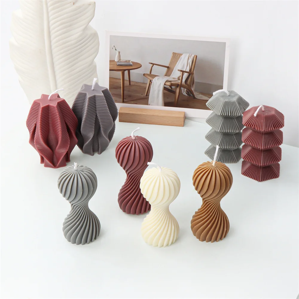 Ribbed Swirl Silicone Candle Mold Geometric Wave Twirl Silicone Mould Taper Abstract Art Decorative Wavy Stripe Soy Wax Molds