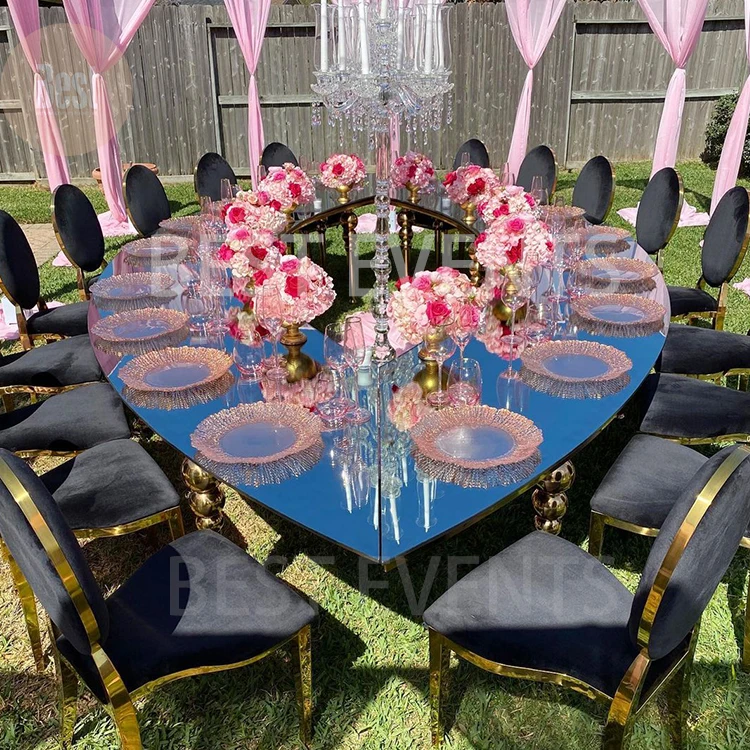 Newest Design Mirror Glass Top Half Moon Oval Shape Dining Table For Wedding