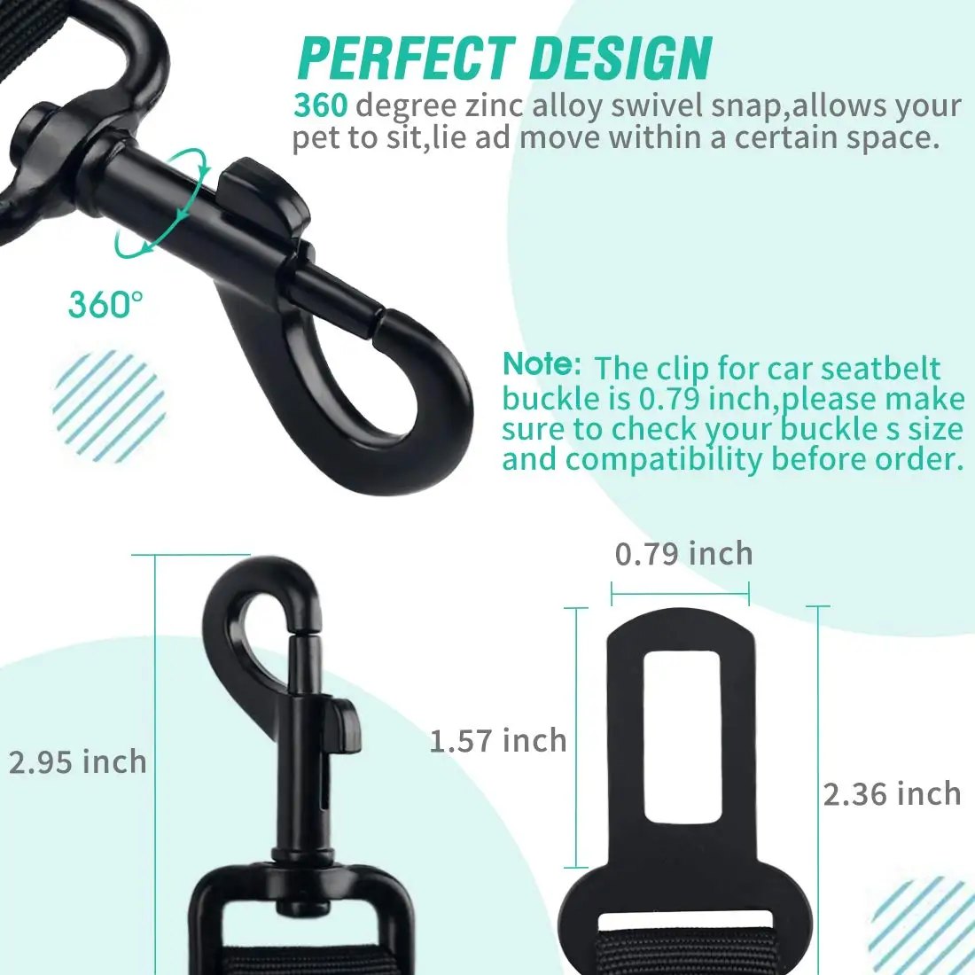 Heavy Duty Elastic Retractable Dog Seat Belt 3pcs Set Pet Car Seat Belt for Vehicle Pet Safety Seat Belts with Foldable Bowl