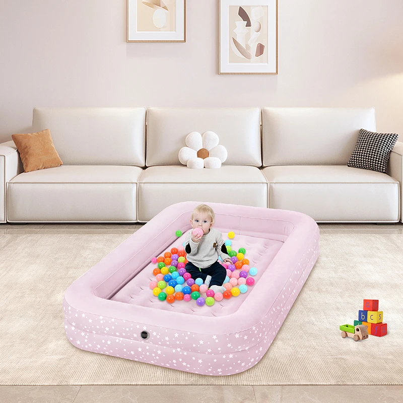 Safe and Comfortable Inflatable Toddler Travel Bed Blow Up Perfect Kids Air Mattress Bed with Raised Sides