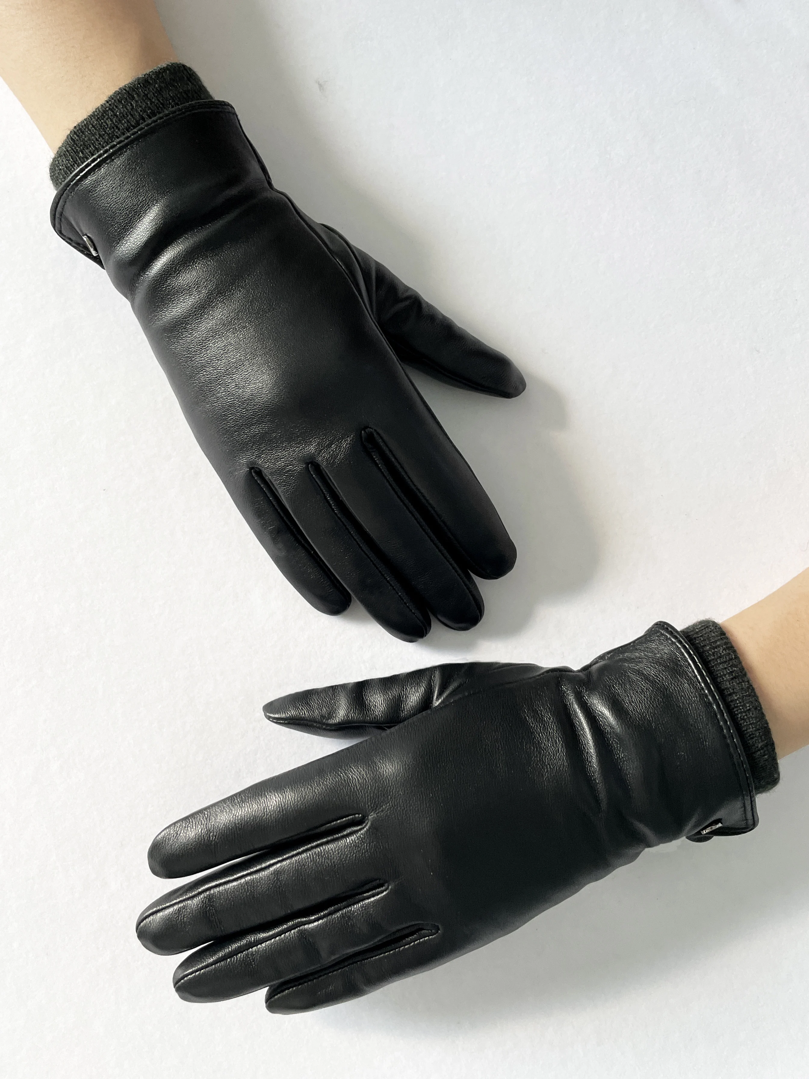 BSCI Factory Wholesale Stylish Touch Screen Knitted Lining Winter Genuine Leather Gloves Women