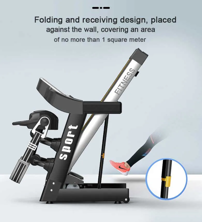 Factory Supplied LED Single Black Multi-function Commercial Treadmill Folding