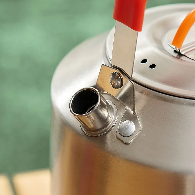 1.0L Stainless Steel Portable Kettle with Red Handle for Outdoor Camping Hiking Bushcraft-Coffee Tea & Cooking Pot Accessories