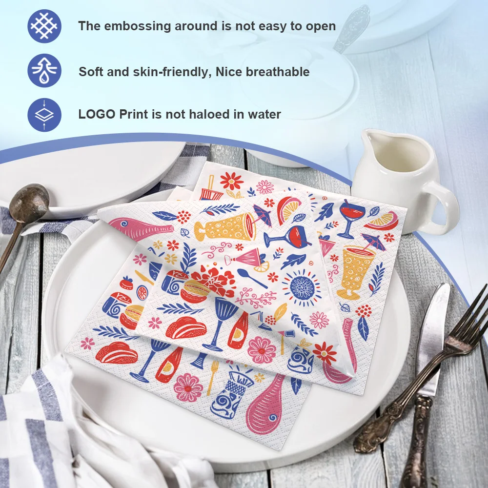 Printed Christmas Paper Napkins Decorative Dinner Restaurant Serviettes Custom With Logo Table Tissues For Bars