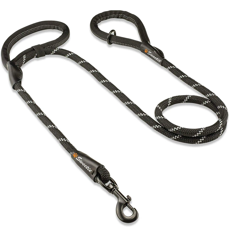 Stong Dog Leash Reflective Nylon Braid Rope Pet Dog Slip lead with Two Padded Handle