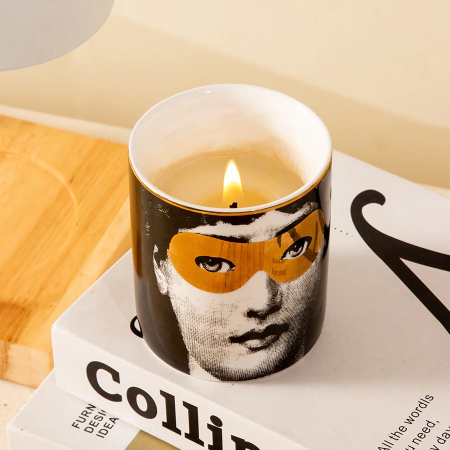 European vintage custom face candle holder ceramic romantic aromatherapy cup home decor storage cup jar porcelain candle jar