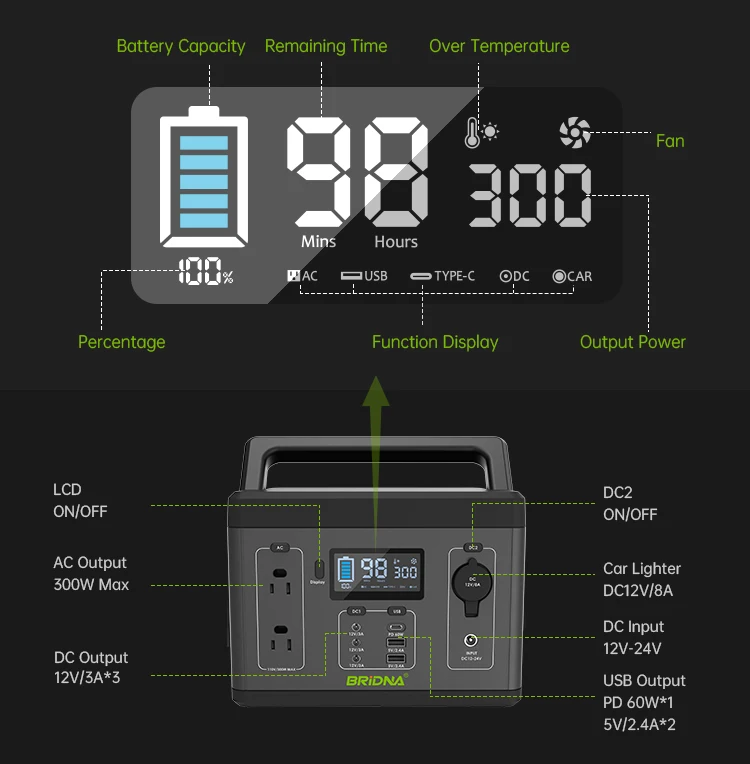 300 watts 280wh 110v 220v portable power station 300w solar power generator with dual led light