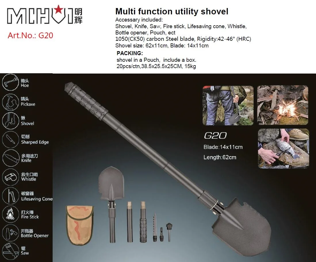 G20 multifunction Survival shovel ,carbon steel foldable shovel for outdoor,Hiking,camping,garden,Multi Purpose