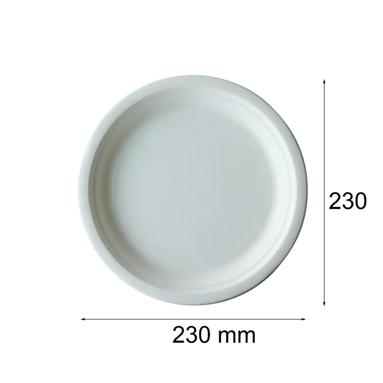 23 cm 50 pcs P013 Piatti piani biodegradabili in polpa di cellulosa 23 cm (50 pz.) Biodegradable flat plates in cellulose pulp