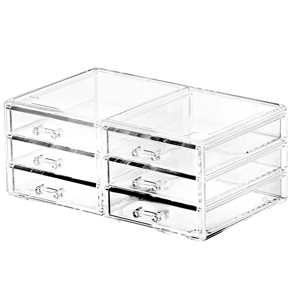Stackable Clear Acrylic Makeup Storage Containers with 2 Drawers Cosmetic Storage Bins Case Box For Jewelry Hair Accessories