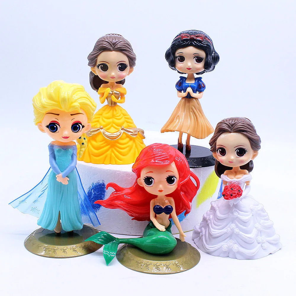 cake topper girl toy plastic Elsa Mermaid Snow white wedding dress bell princess for birthday party cake decoration