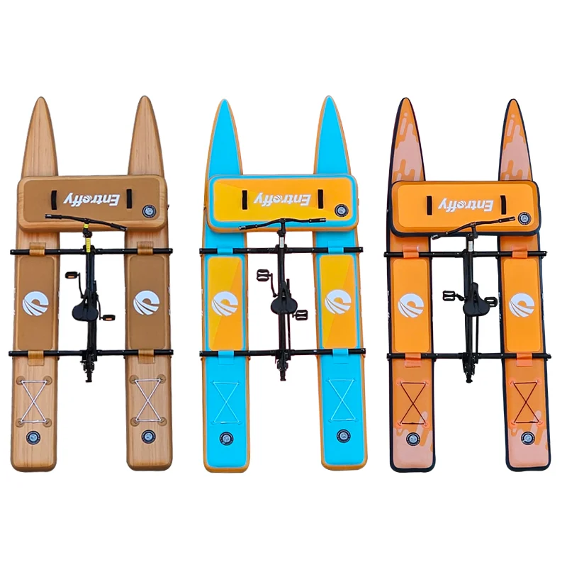 New Arrival beach inflatable Wood grain drop stitch water sport pedal bike boat 2 person folding inflatable sup water bike