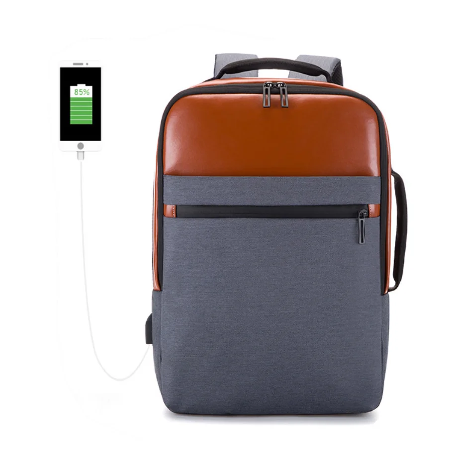 wholesale teavel laptop backpack bag men, hiking USB charger leather backpack with luggage belt