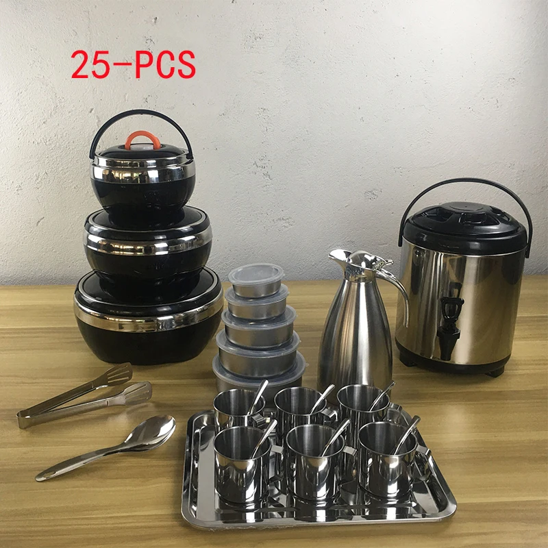 Stainless Steel Food Carrier Thermal Lunch Box Set Insulated Warmer Food Milk Tea Bucket Flasks Jug Thermos Hot/cold Outdoor Set