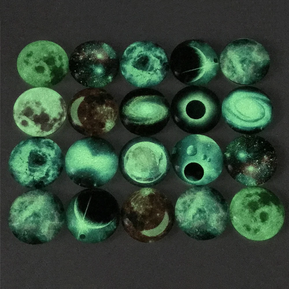 Glow in Dark 10 12 14 16 20 25mm Mixed Luminous Stars Moon Handmade Glass Cabochons Pattern Domed Jewelry Accessories Supplies