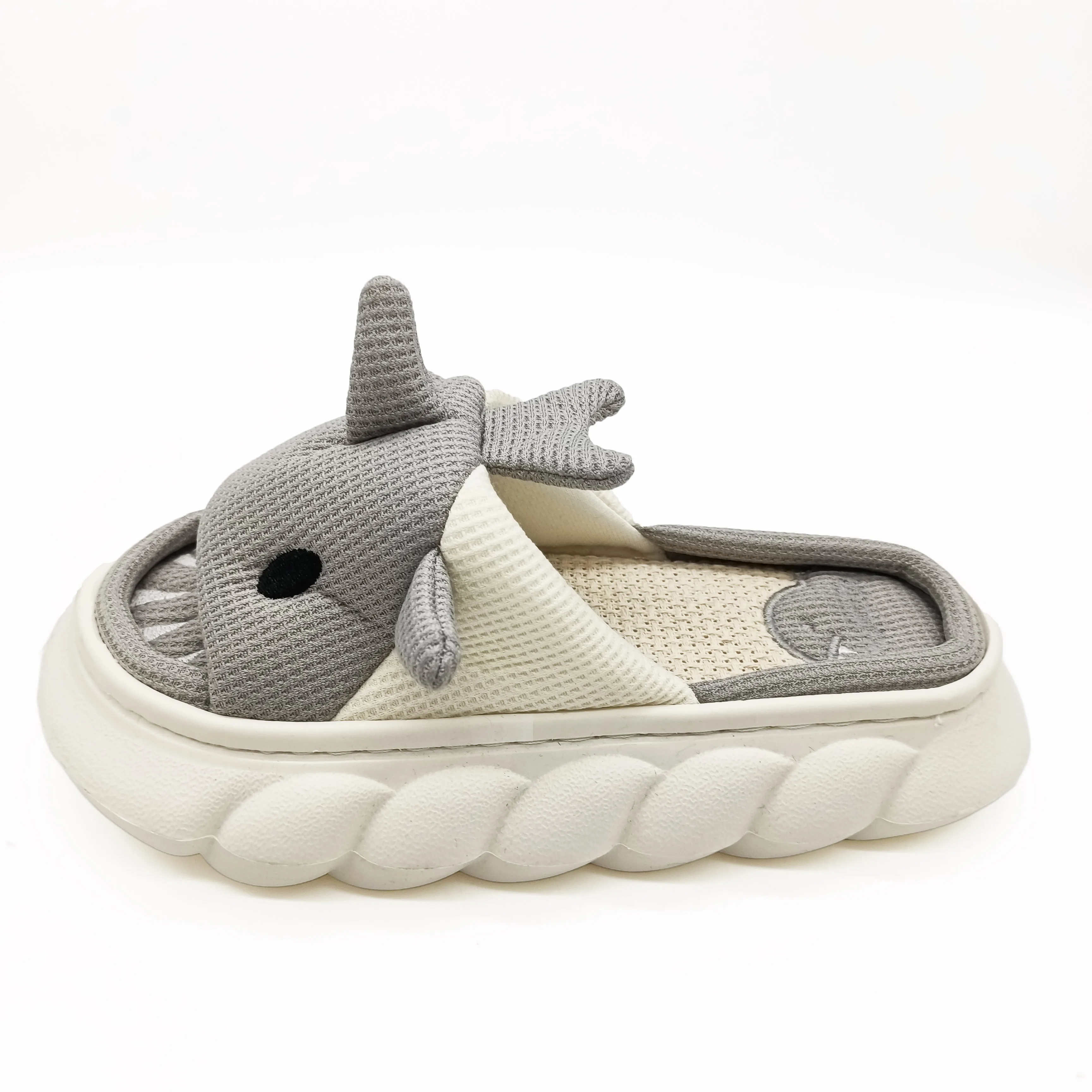 Comfortable Linen Slipper for Women Cute Cartoon Shark Shape Trendy Fabric Insole with Massage Breathable Features