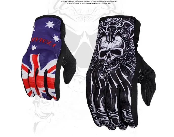 New Fashion Skeleton Four Season Motorbike Gloves Non-slip Silicone Riding Gloves Touch Screen Racing Gloves