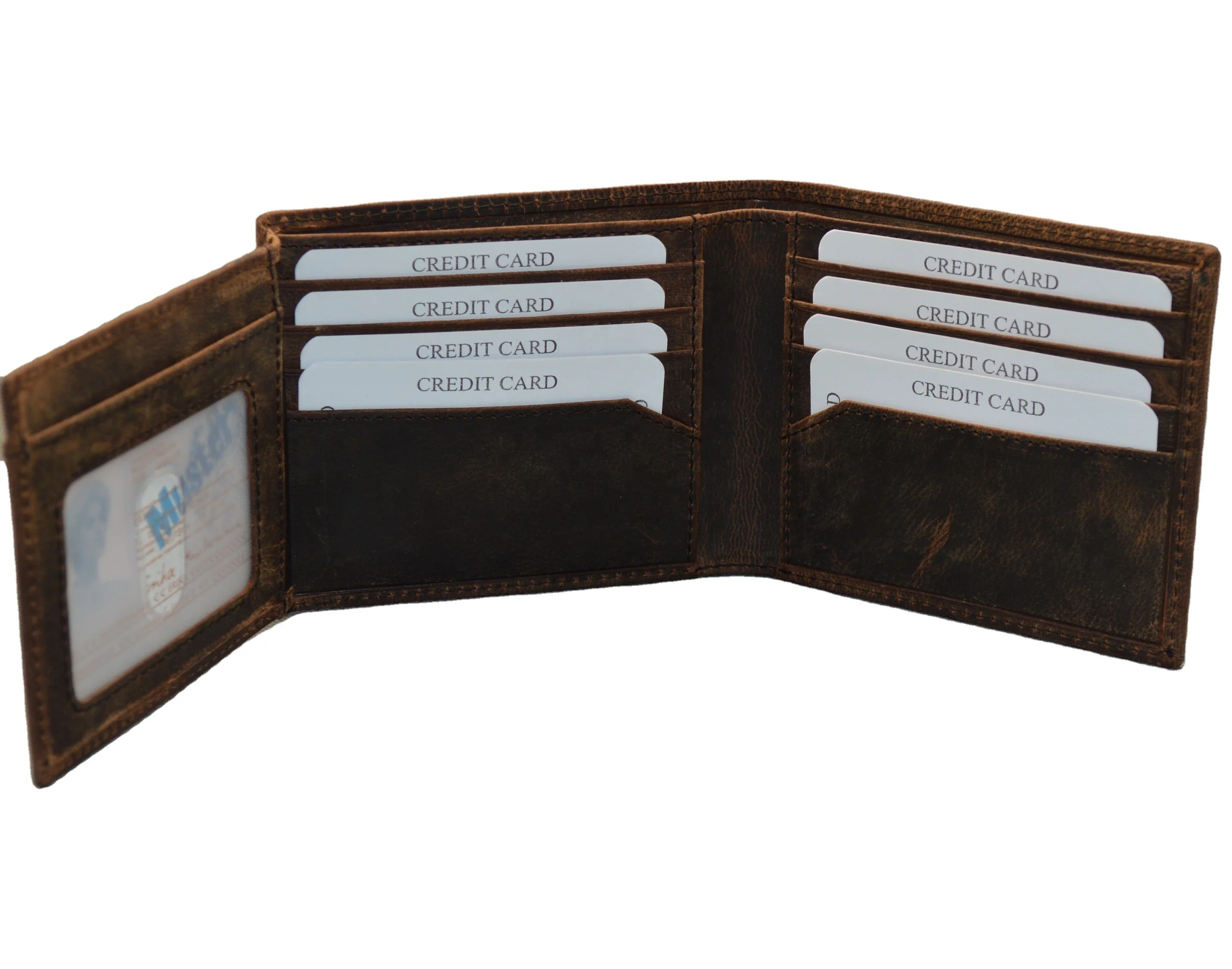 Premium Leather Multi Card Capacity Wallet with RFID Protection for Mens SKULL Double ID Bifold Hand Burnished High Quality