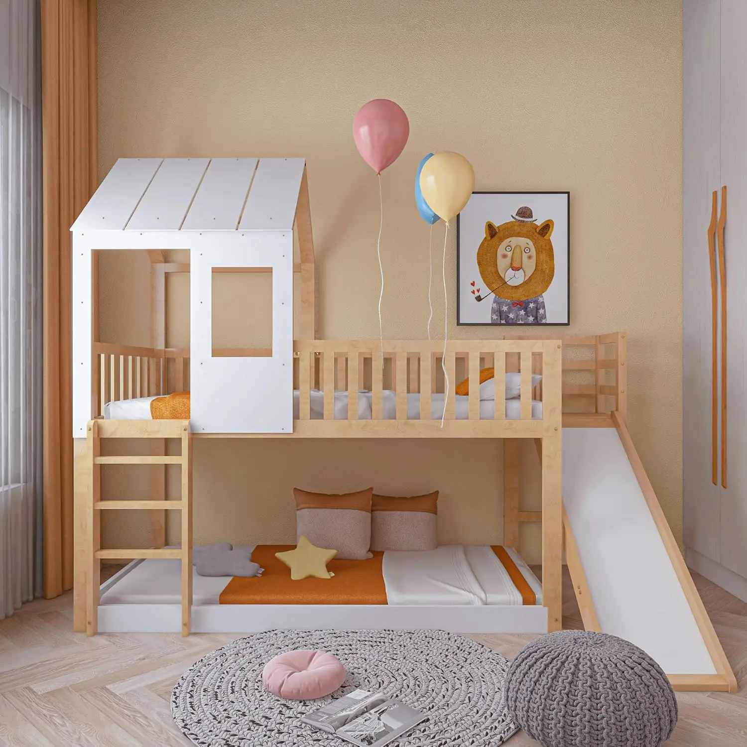 Детская кровать-каюта 140x200 см с прорезным основанием детская двухъярусная кровать со ступенями