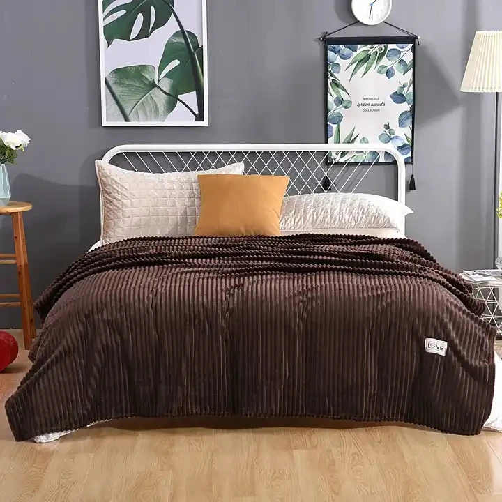 Color Stripe Wholesale Throw Blanket Winter Flannel Fleece Blanket Solid Soft Cozy Corduroy Blanket for Bed