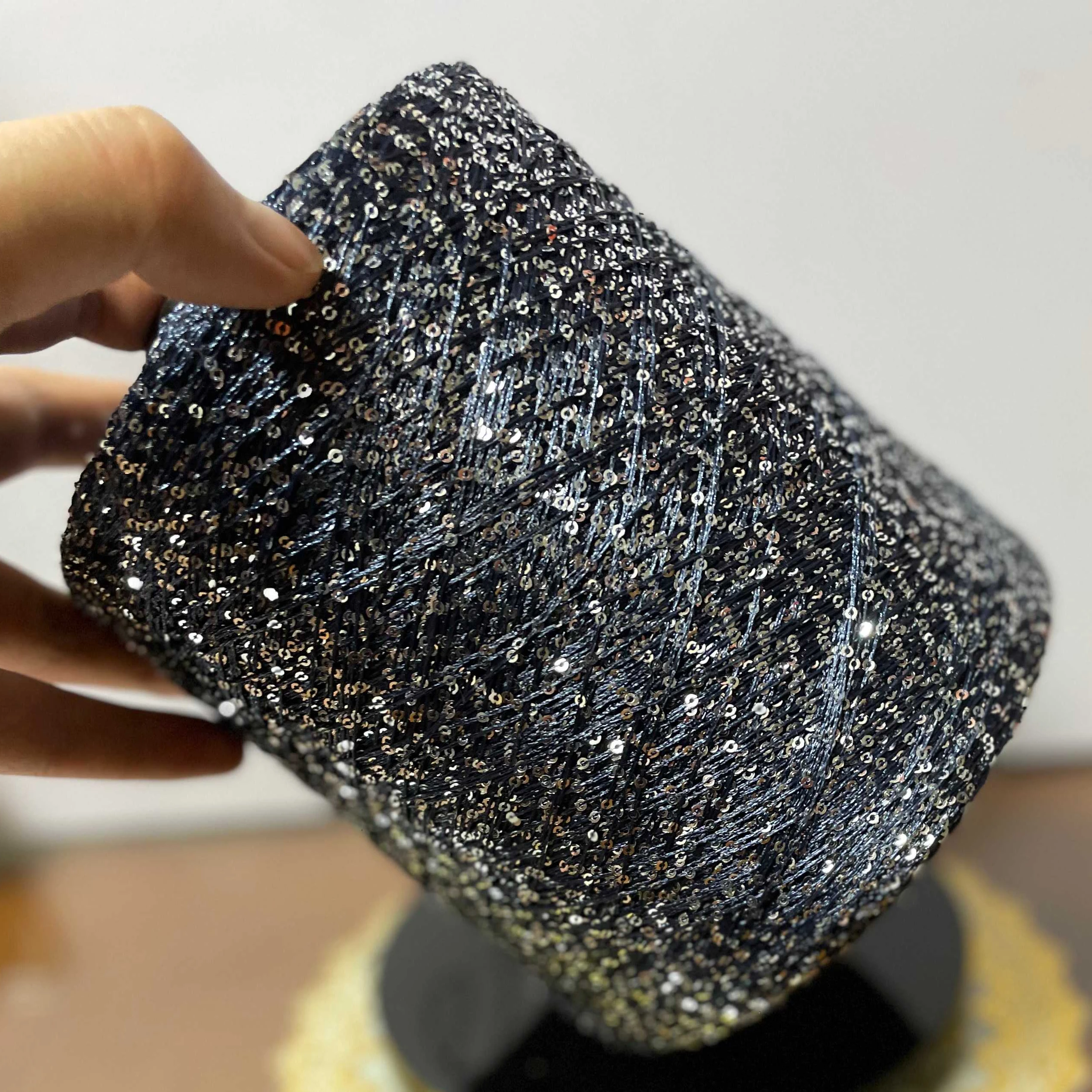 Factory Wholesale Fancy 100% Cotton Thread with Sequin 2mm 3mm Sequins Cotton Yarn for Knitting