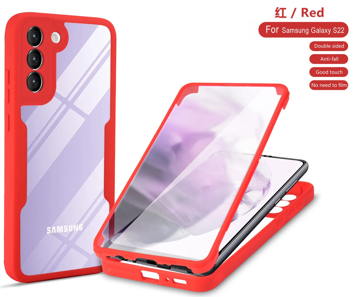 Чехол для телефона с полным покрытием 360 градусов Samsung Galaxy S22 S21 Plus ультратонкий полноразмерный чехол прозрачная задняя панель