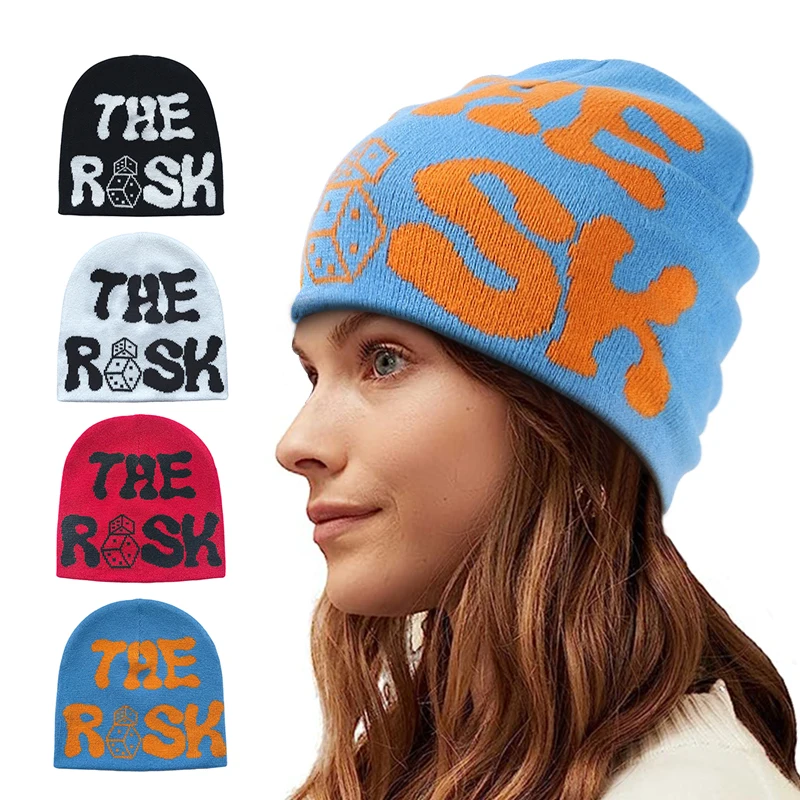 Custom Logo Fashion All Over Print Designer Y2k Winter Acrylic Letter Crochet Jacquard Knitted Beanie Hat