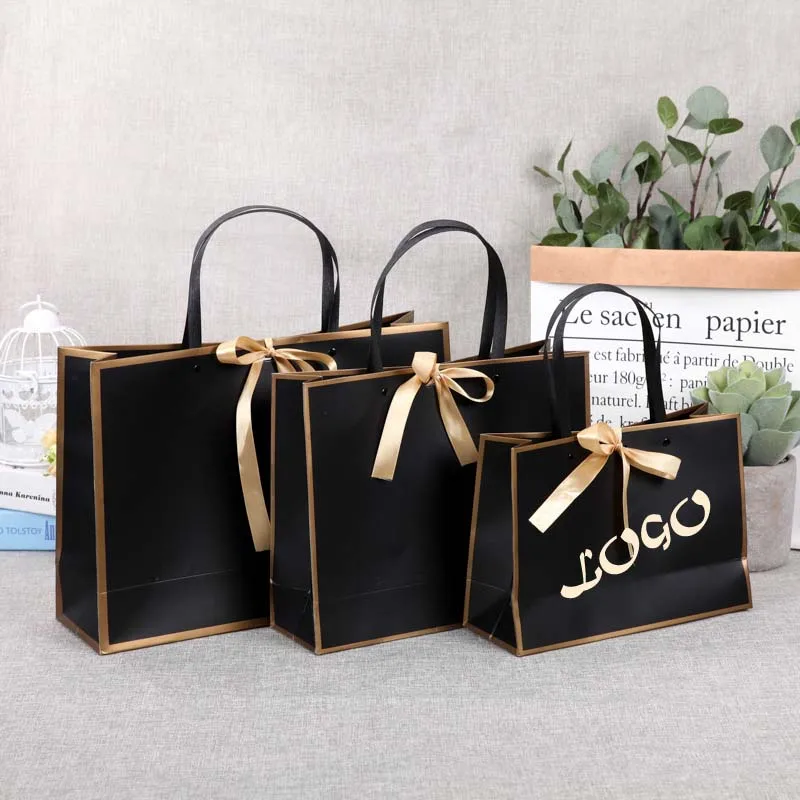 Custom Logo Large Cardboard Shopping Bags Small Jewelry Matt Black Shopping Paper Gift Bag With Handle