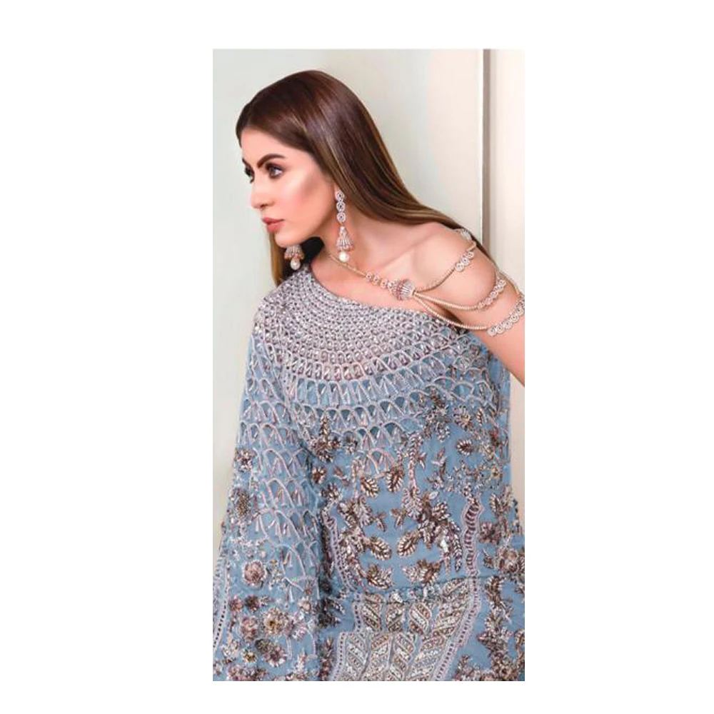 
White Ethnic Floor Length Evening Gown with Long Jacket Heavy Embroidery Work Anarkali Suit Wedding Season Party Wear Wholesale 