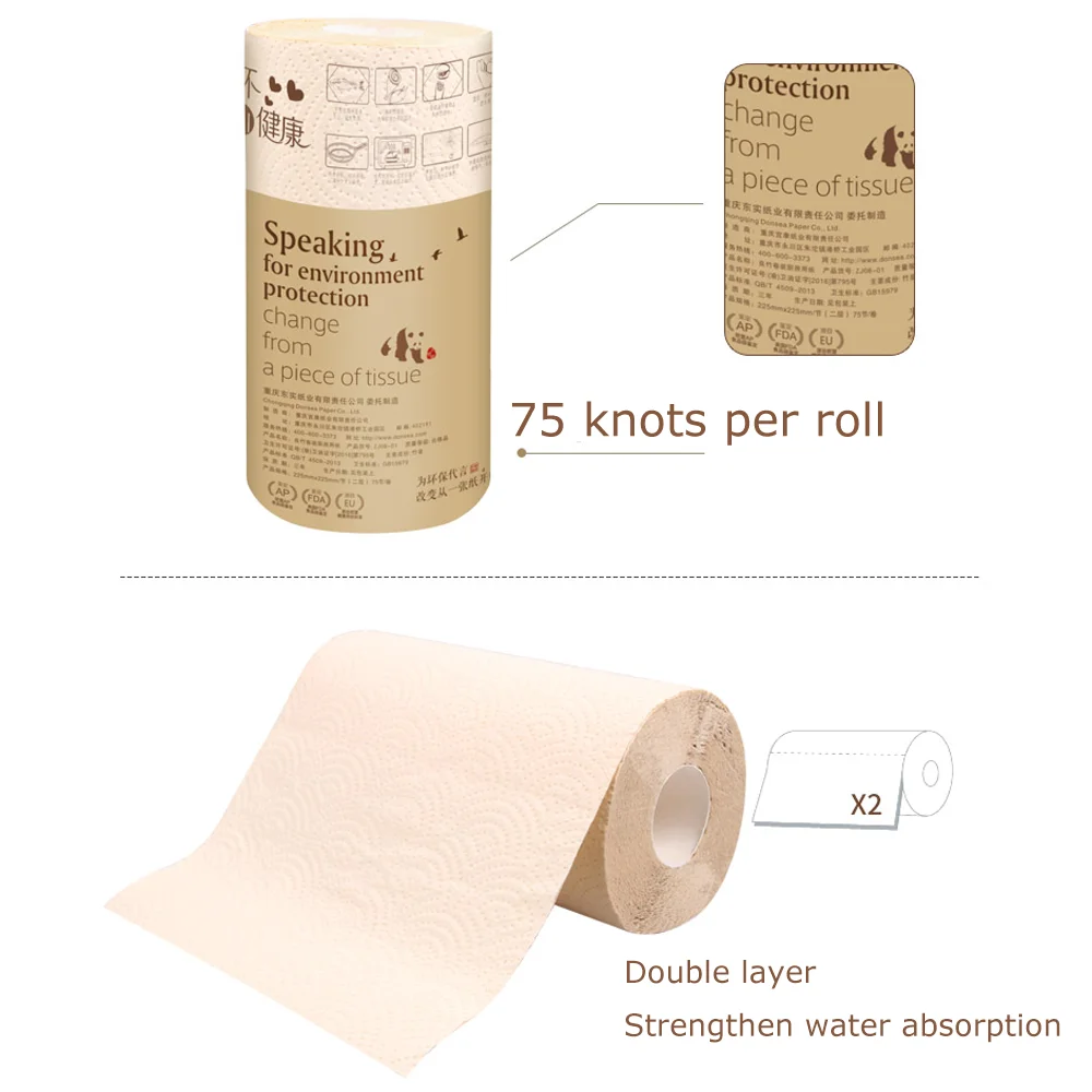 Plenty Kitchen Towel Private Label Printed Ultra Absorbent Virgin Bamboo Pulp Embossed Eco-friendly 2ply Kitchen Paper