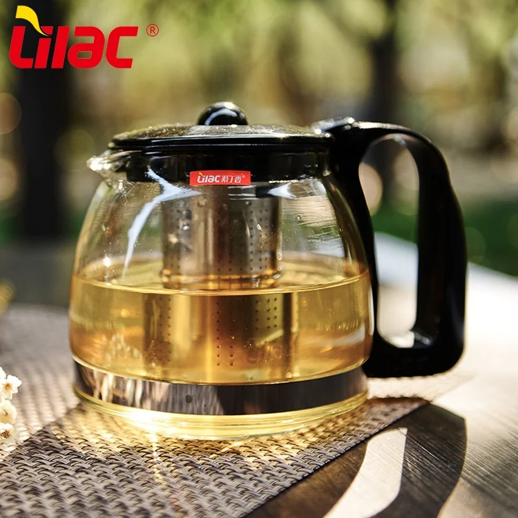 Lilac FREE Sample 700ml 1250ml chinese custom flower transparent glass tea pot with stainless infuser