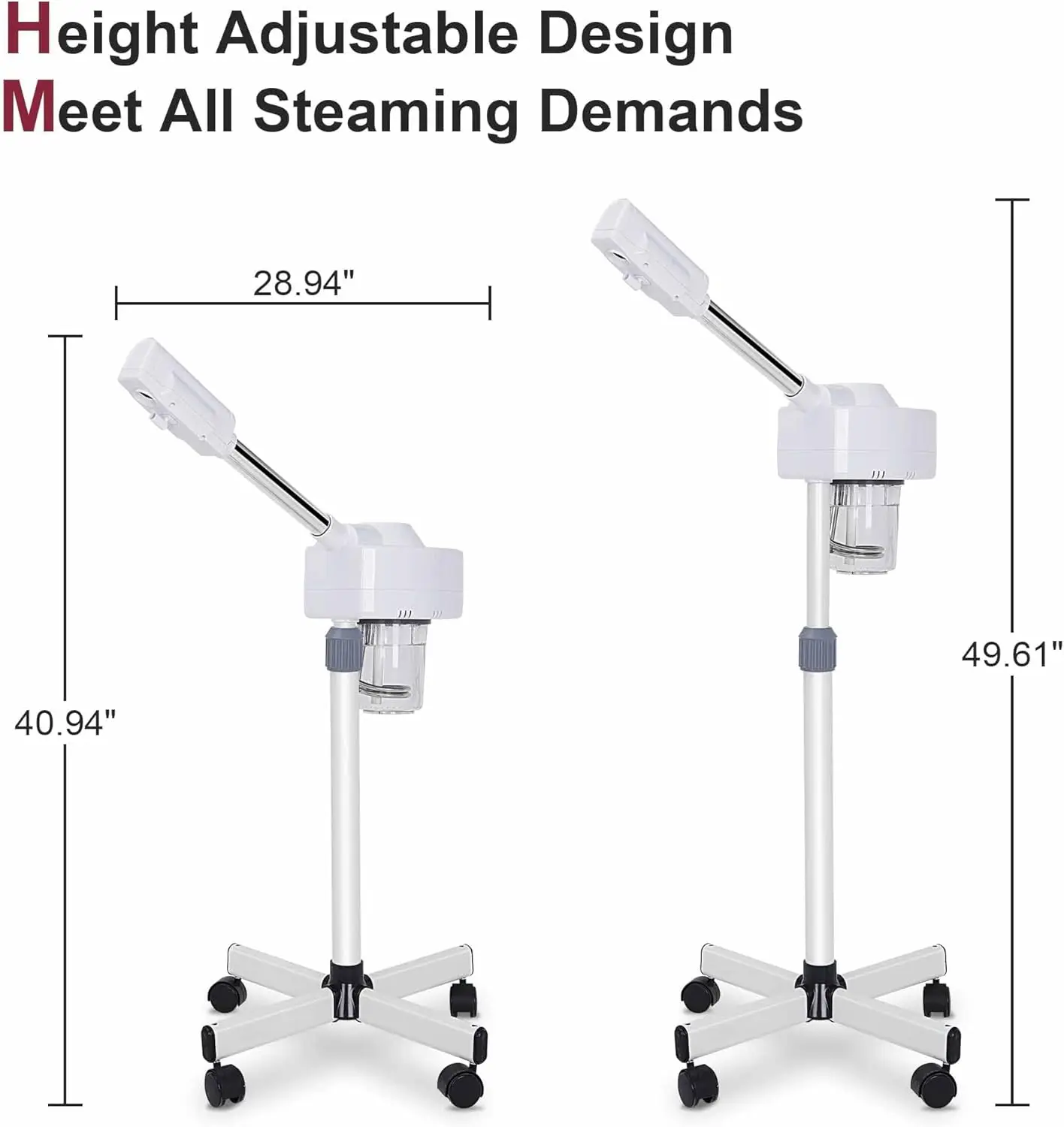 Professional Facial Steamer on Wheels Ionic Ozone with Hot Mist Function Stand for Home Salon Spa Skin Cleaning