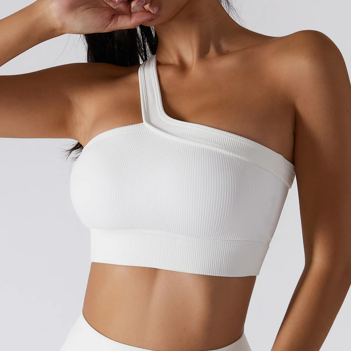 High quality white backless one shoulder gym fitness yoga sports Sexy bra women bra sexy top High Impact woman bra