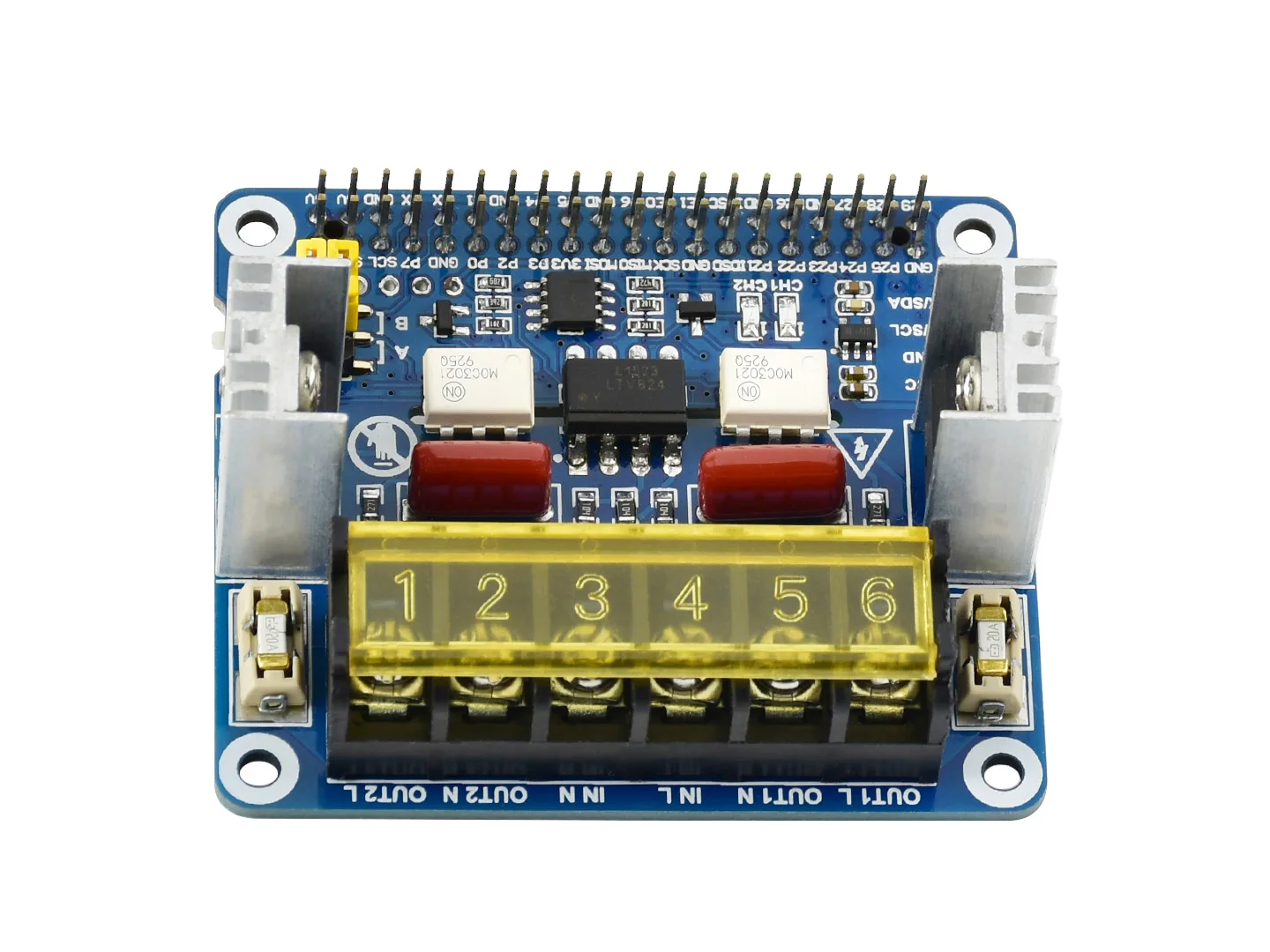 Waveshare 2-CH Dual Channels Bidirectional Triac HAT for Raspberry Pi, Integrated MCU Commands Control UART I2C
